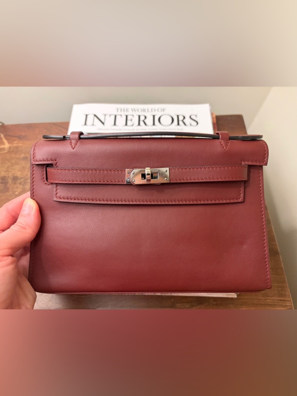 Unbranded H Kelly Pochette Style Bag Burgundy Silver Hardware Clutch - Picture 8 of 12